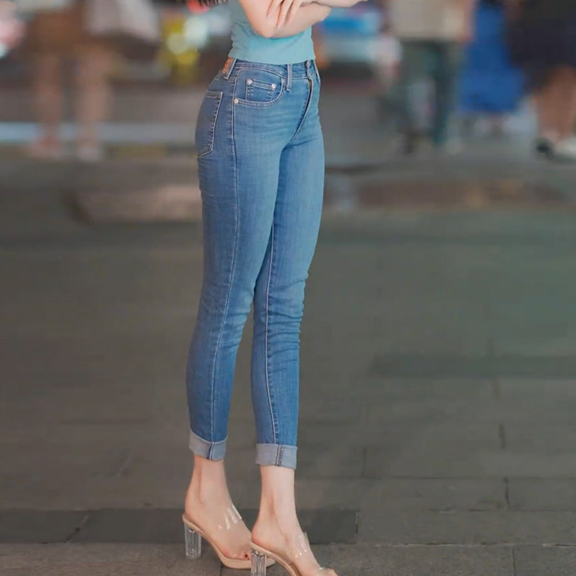 夏季薄款韩版气质牛仔裤女弹力紧身小脚裤高腰时尚简约包臀九分裤,淘宝优惠券,粉丝福利购,淘宝优惠卷