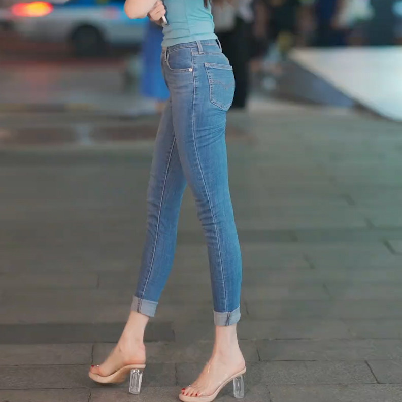 夏季薄款韩版气质牛仔裤女弹力紧身小脚裤高腰时尚简约包臀九分裤,淘宝优惠券,粉丝福利购,淘宝优惠卷