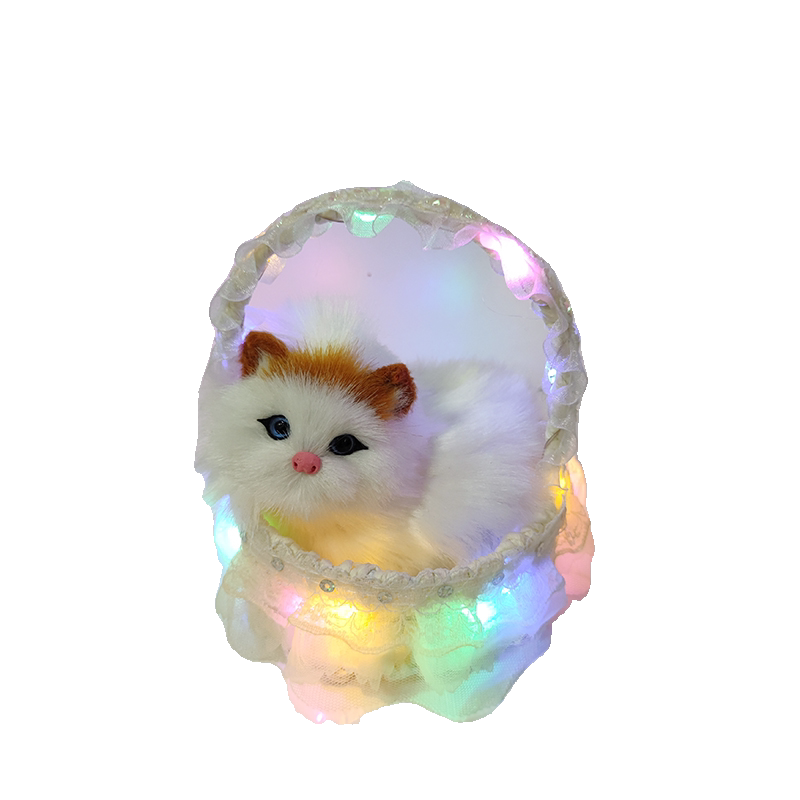 带灯花篮会叫的小猫咪毛绒动物玩偶儿童过家家仿真猫景区地摊礼品