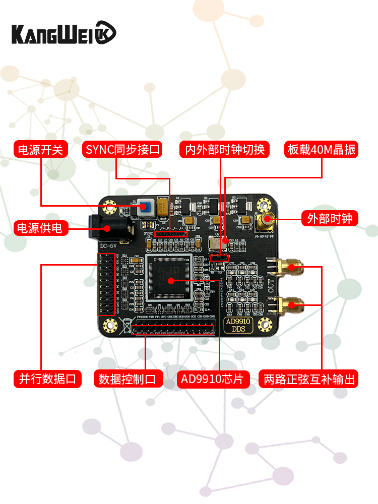 AD9910高速DDS模块1G采样频率正弦波信号发生器扫频源开发板420M