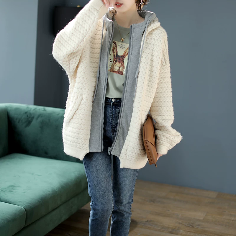 宝诗黎 Hoody, knitted demi-season jacket, increased thickness, 2021 years, Korean style, bright catchy style