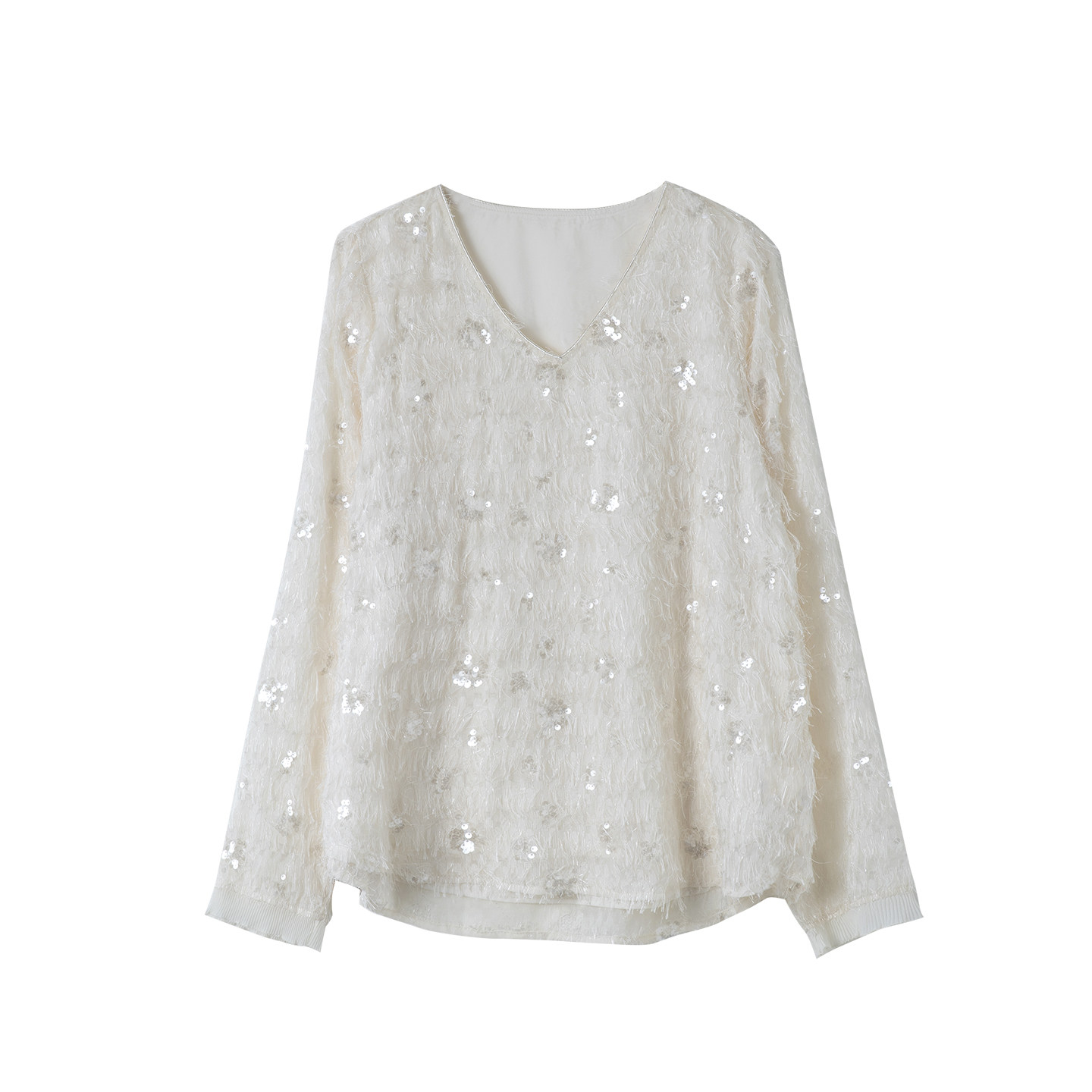 宝诗黎V领流苏亮片长袖上衣2026春季时尚洋气百搭休闲宽松女装,淘宝优惠券,粉丝福利购,淘宝优惠卷