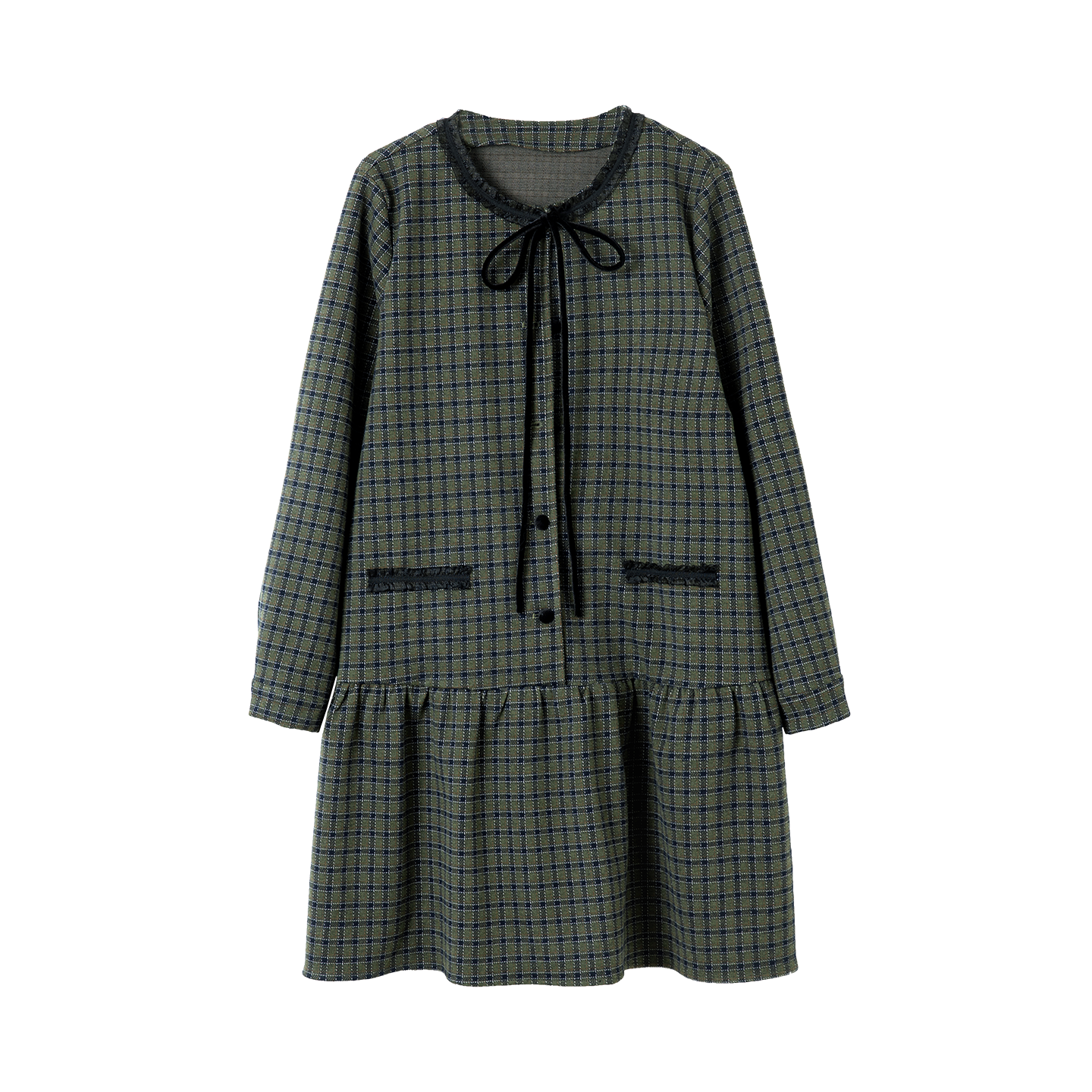 宝诗黎圆领系带格子连衣裙2026春季时尚宽松气质韩系休闲A字裙,淘宝优惠券,粉丝福利购,淘宝优惠卷