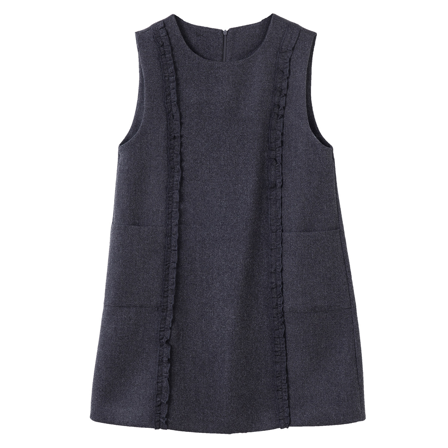 宝诗黎圆领木耳边背心连衣裙2025冬季简约老钱风气质宽松休闲裙