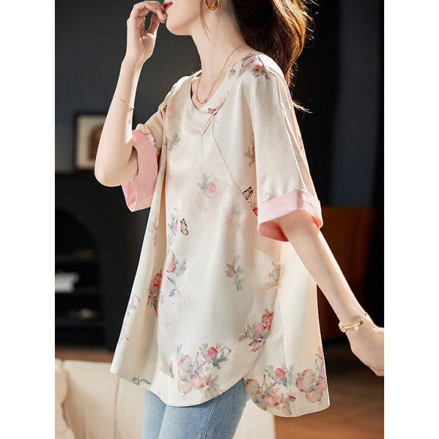 ເສື້ອຢືດແຂນສັ້ນ Boucherry jacquard ຄໍ