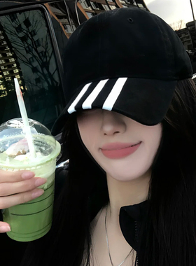 三条杠宽檐运动风新款鸭舌帽女小众个性遮阳简约深顶显脸小棒球帽