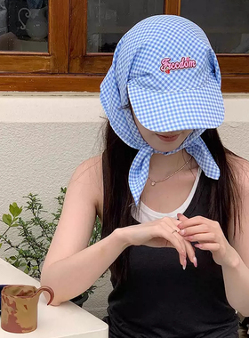 新款格子个性头巾绑带鸭舌帽女薄款网红露营防晒百搭字母棒球帽潮