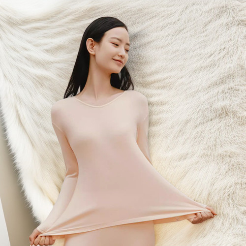 三枪女士全棉打底衫女生黑色长袖V领纯棉薄款圆领修身内搭秋衣裤 - 图0