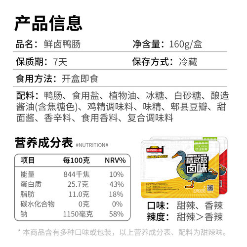 精武路第一家鲜卤氮气盒装香甜辣鸭肠160g武汉特产小吃食品零食 - 图1