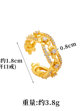 民族风蝴蝶花沙金镶锆食指戒