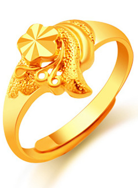 开口车花黄铜镀金轻奢女戒 镀24K金戒指 女 越南沙金女士仿金戒指