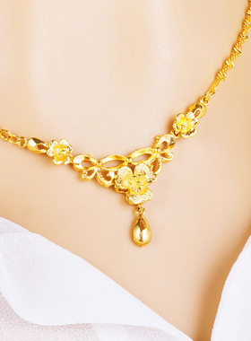 越南沙金项链女士百搭轻奢复古毛衣链玫瑰花久不掉色仿黄金项饰品