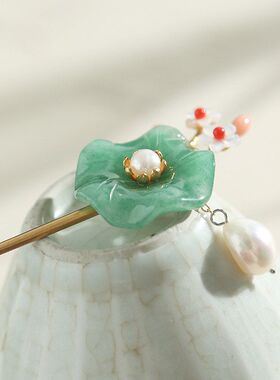 DIY925发簪银女绿色珍珠玉真平安