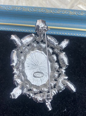 【孤品清仓特价】中古vintage 紫色莱茵石蓝色琉璃乌龟胸针