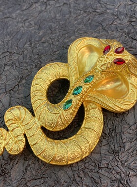 【孤品清仓】中古vintage眼镜蛇两用胸针吊坠长款项链素金毛衣链