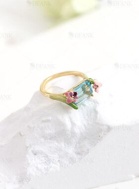 粉紫色鸢尾花锆石戒指清新简约气质轻奢指环送女友新款一件代发