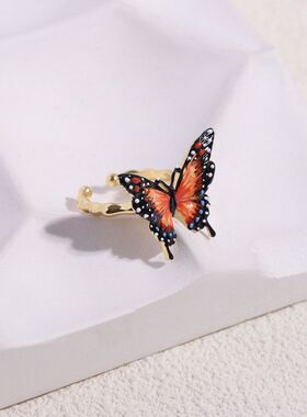 橙色蝴蝶金色开口戒指黄铜饰品