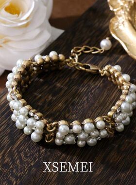 复古珍珠小众项连锁骨项链新娘