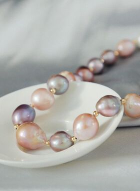 Pearl necklace母亲节三件套装大颗粒巴洛克彩色珍珠项链手链耳环