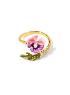 三色堇粉花戒指沙金（铜镍合金）