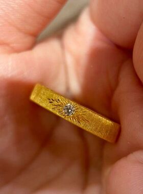 S925纯银意大利中古拉丝星芒戒指