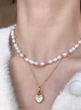 爆款日常双面爱心套链mm淡水珍珠