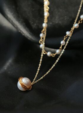 手工制作 包金保色 淡水珍珠满天星套链锁骨链甜酷牛油果项链