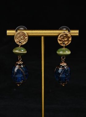 老琉璃多层项链重工珠欧美百搭中古风轻奢时尚耳饰款毛衣链