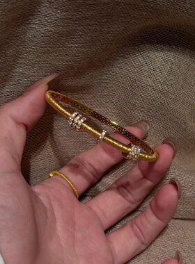 S925纯银意大利进口拉丝工艺窄版跑环手镯手环女轻奢高级感手镯