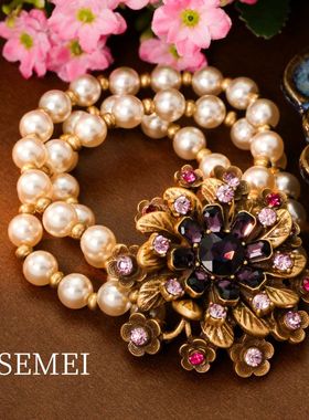 中古vintage重工镶钻首饰复古链