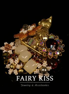 精致复古手工编织果冻花朵小猫胸针个性设计青岛vintage中古饰品