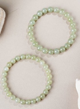 天然和田玉晴水手串8mm女款玉石手链渐变色圆珠手链真品手饰礼物