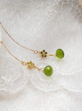 沐颜MUYAN原创设计天然橄榄石925银耳线耳钉