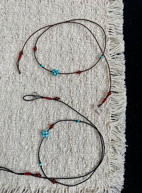 原矿松石可调节编绳项链黑色棕色红玛瑙锁骨链脚链福满珠手链