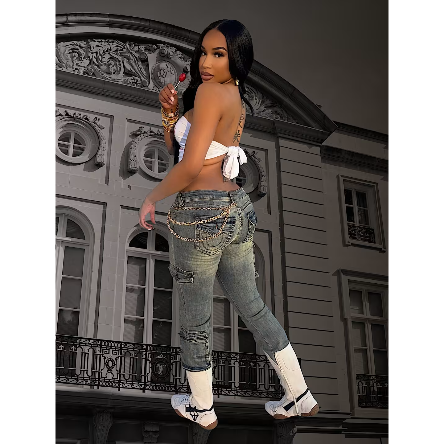 True R大头*佛UO独家Becca 复古低腰喇叭裤显瘦工装牛仔裤 1668 - 图2