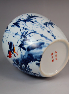 仿古玩清代光绪年制粉彩釉紫边坛茶叶罐家居装饰品收藏