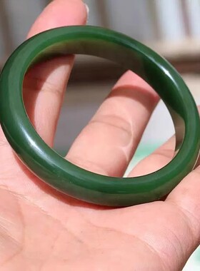 【小胡子玉器】和田玉 碧玉 菠菜绿 老坑阳绿 54mm手镯