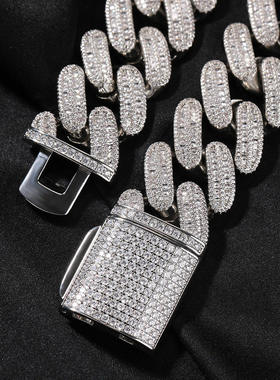 夸张铜镶锆石男士古巴链