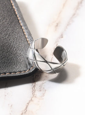 复古做旧斜纹菱格开口戒指男女食指环S925纯银简约小众街头手饰品