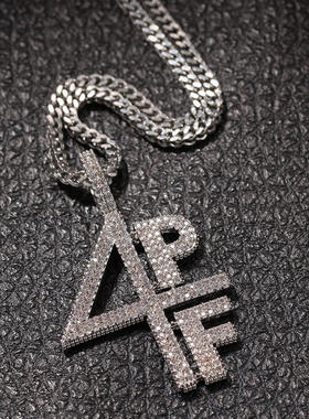 欧美嘻哈4PF数字字母铜镶锆石吊坠网红街舞朋克说唱DJ潮情侣吊坠