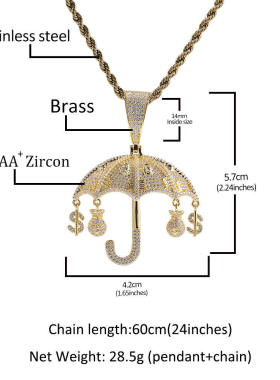 铜镶嵌锆石雨伞吊坠男女潮流项链