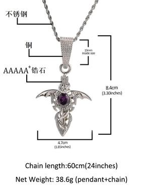 恶魔之剑翅膀十字架嘻哈吊坠百搭流行铜镶锆石紫色宝石潮男项链