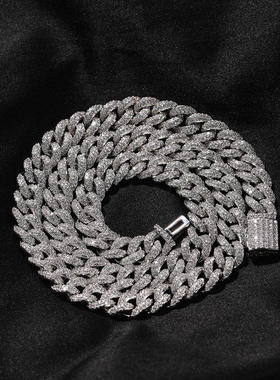 铜镶锆石古巴链男密钻项链