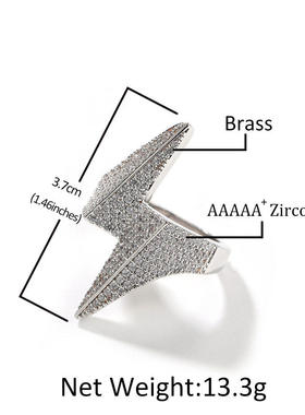 嘻哈小众立体闪电戒指简约个性铜微镶5A锆石个性指环男士气质饰品