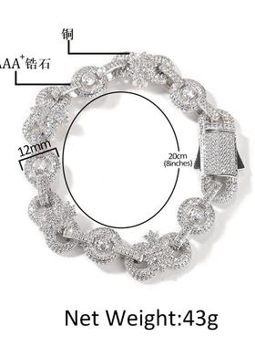 12mm铜镶嵌5A锆石无限符号十字架嘻哈项链时尚创意风潮人男士手链