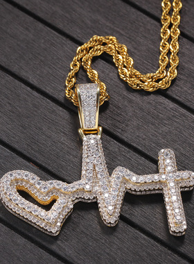 欧美跨境立体心电图镶锆石吊坠