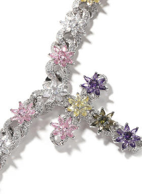 15mm时尚彩色冰花十字架项链男女高级感铜镶锆石花朵设计无限链