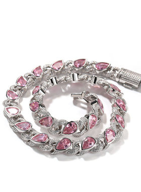 男女粉红色锆石迈阿密混搭项链