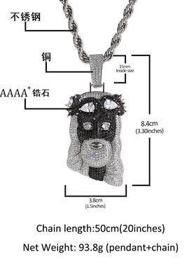复古四叶草人像吊坠个性铜镶黑白锆石混色高级感嘻哈潮牌男士项链