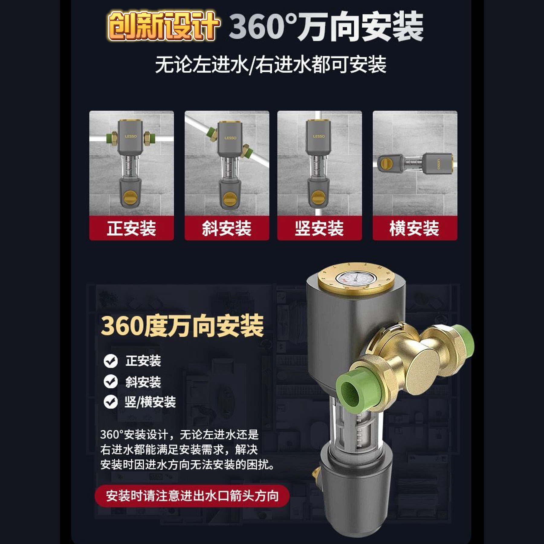 正品联塑前置过滤器万向款自动反冲洗净水器免拆洗LS908q假一赔十-图0